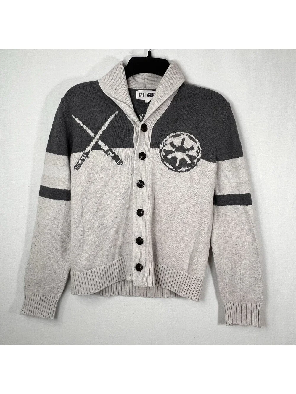 GAP Star Wars Darth Vader Cardigan Gray Knit Sweater Lightsaber Kids XXL